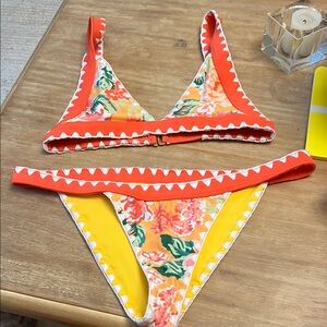 Lovers + Friends Orange and Yellow Bikini Top